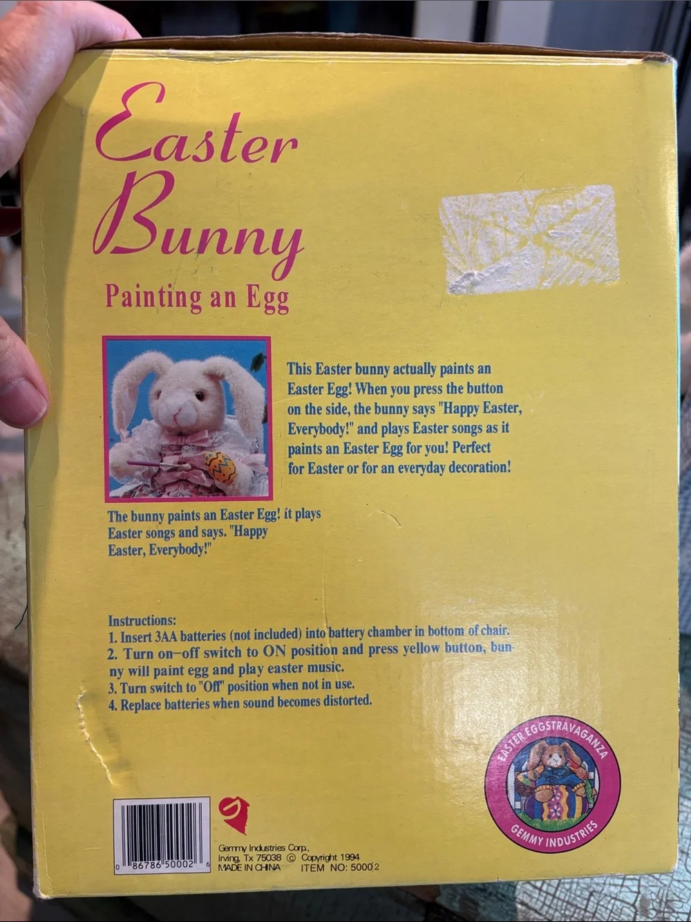 Vintage 1994 Gemmy Animated Easter Bunny Painting Egg Original Box AS IS